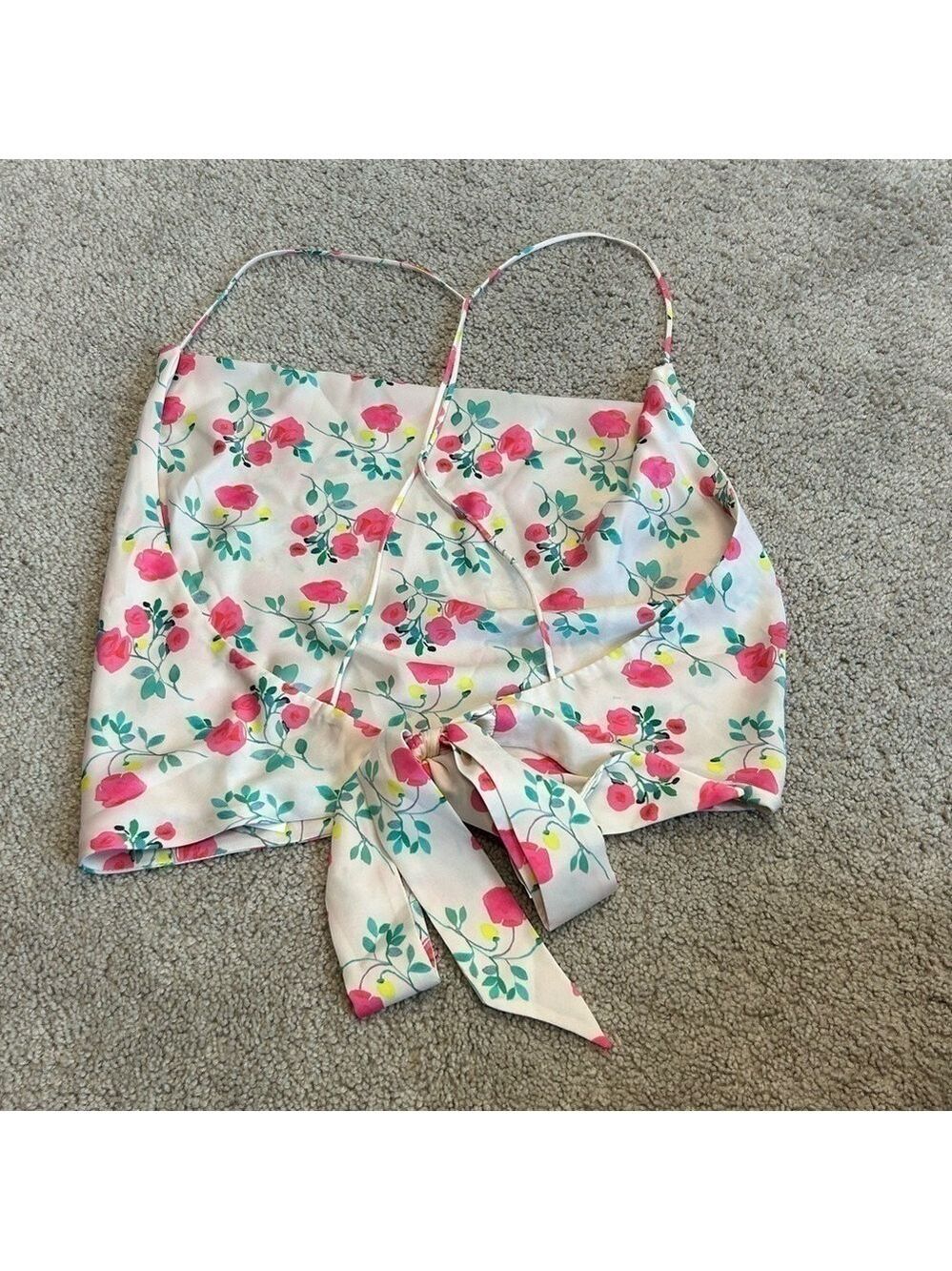 Zara cream floral flower crisscross strappy open back draped crop top Sz L NWT - Picture 4 of 10